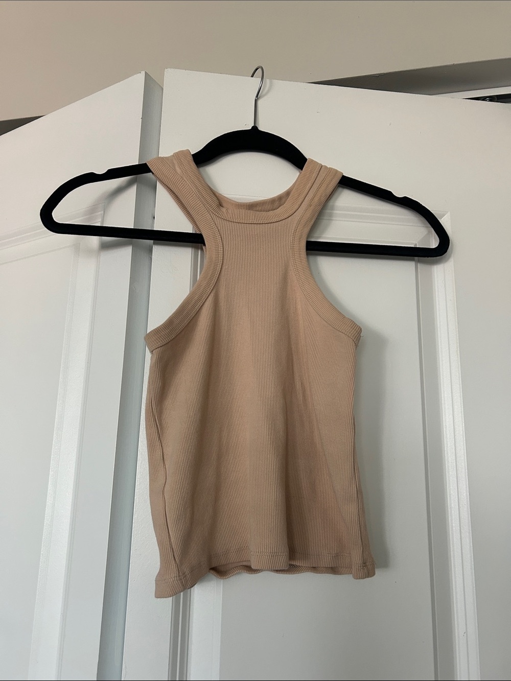 Zara Ribbed Racerback Tank Top - Beige